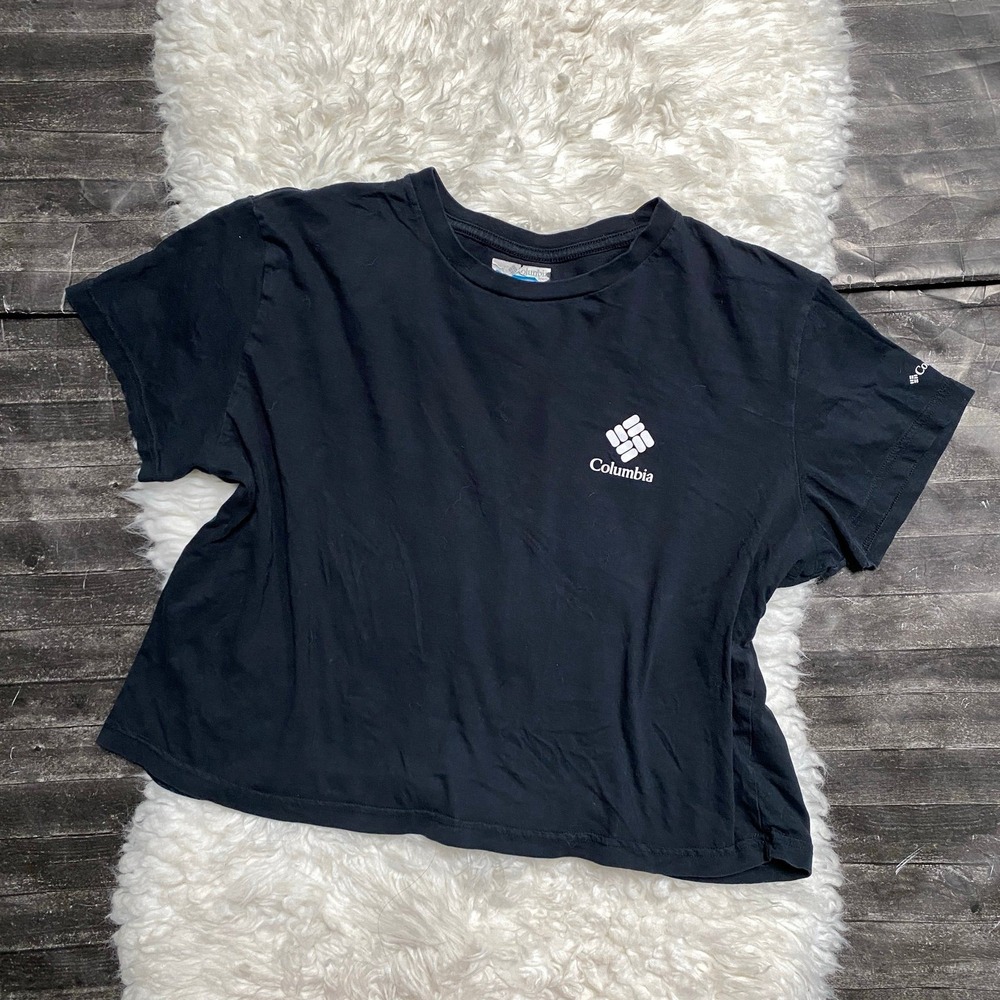 COLUMBIA BLACK CROP TEE SHORT SLEEVE CASUAL BASIC COMFY OUTDOOR HIKING GYM